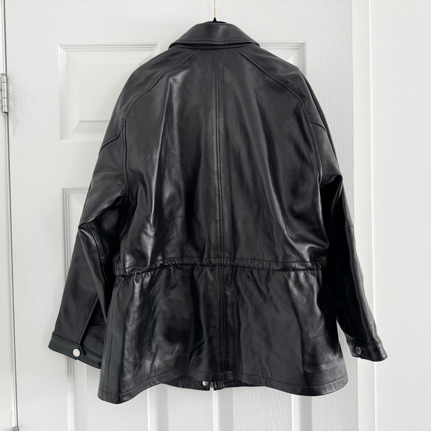 Sandro "Ashley" Smooth Leather Jacket in Black, size 36 (fits oversize, like S-M?)