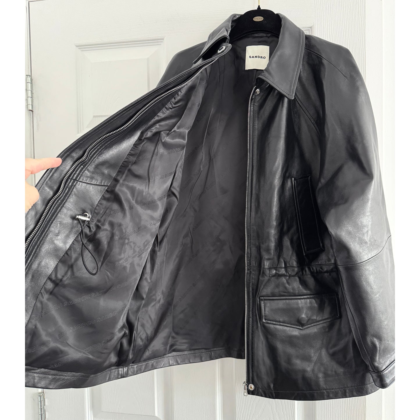 Sandro "Ashley" Smooth Leather Jacket in Black, size 36 (fits oversize, like S-M?)