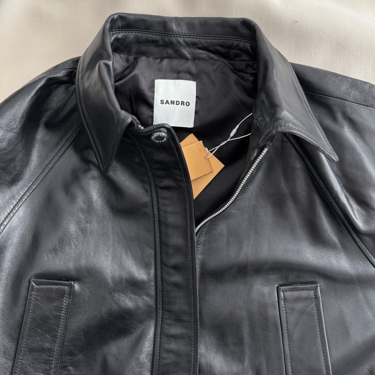 Sandro "Ashley" Smooth Leather Jacket in Black, size 36 (fits oversize, like S-M?)
