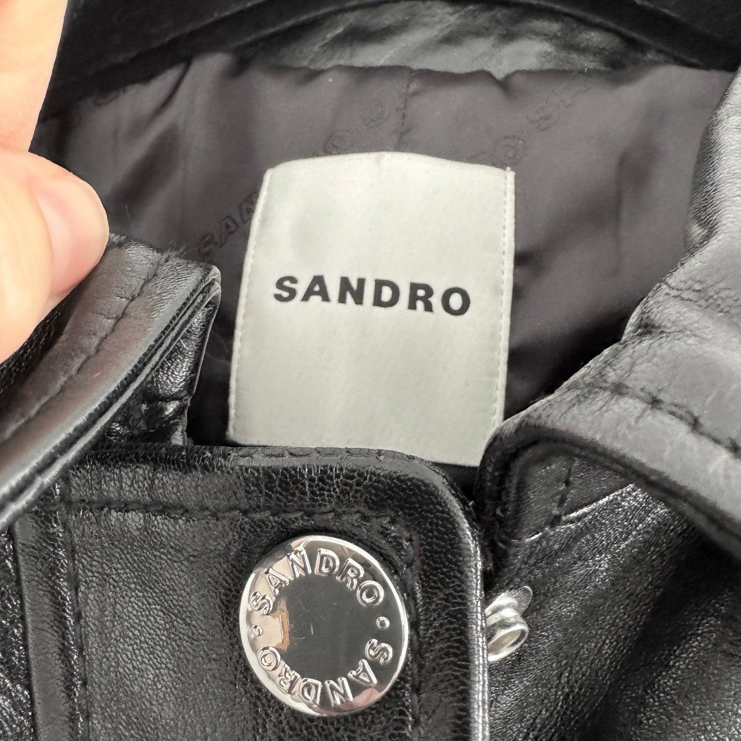 Sandro "Ashley" Smooth Leather Jacket in Black, size 36 (fits oversize, like S-M?)