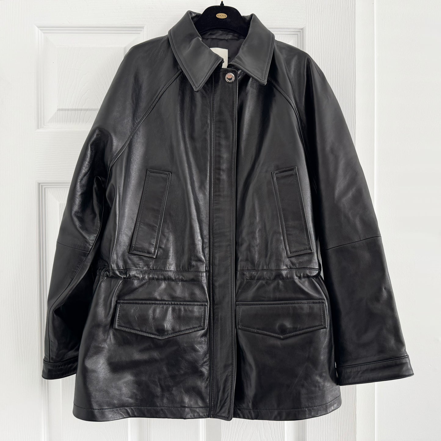 Sandro "Ashley" Smooth Leather Jacket in Black, size 36 (fits oversize, like S-M?)