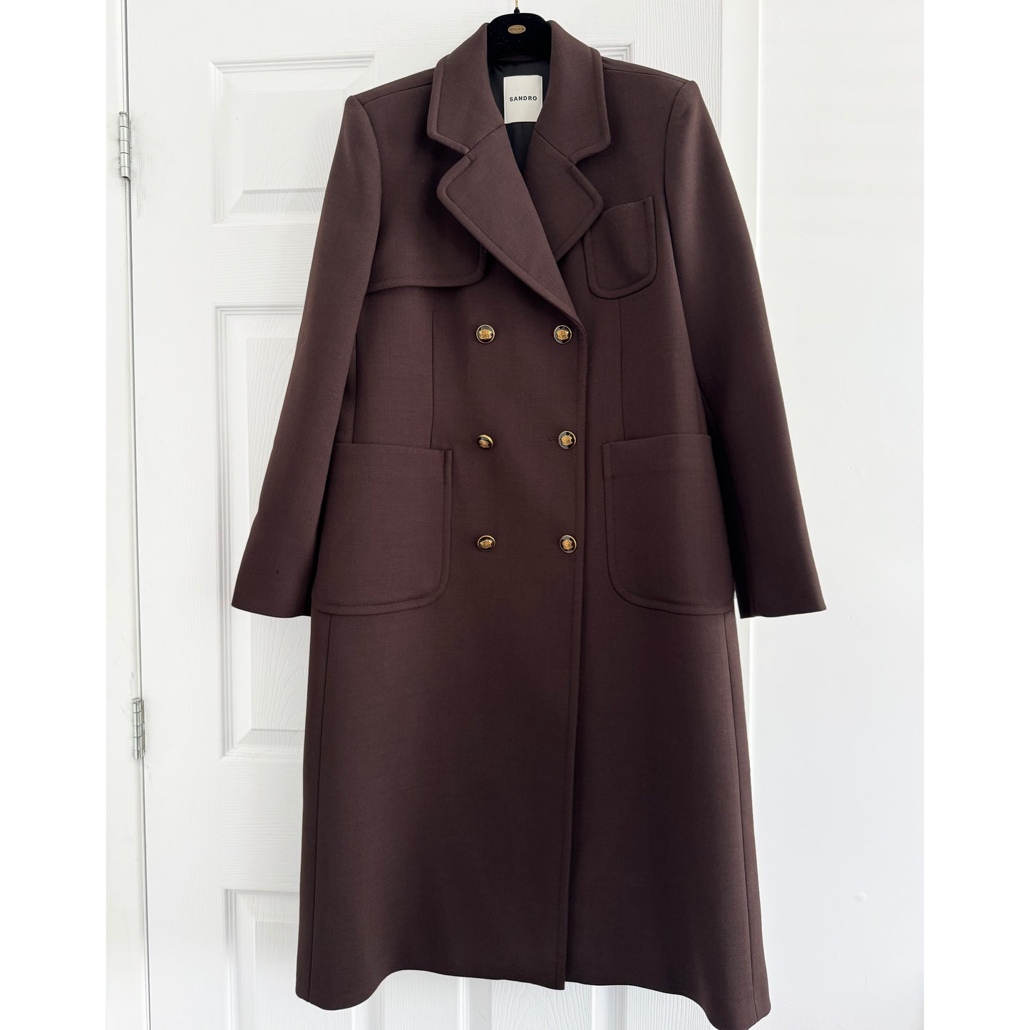 Sandro Double Breasted Coat in Brown, size 38