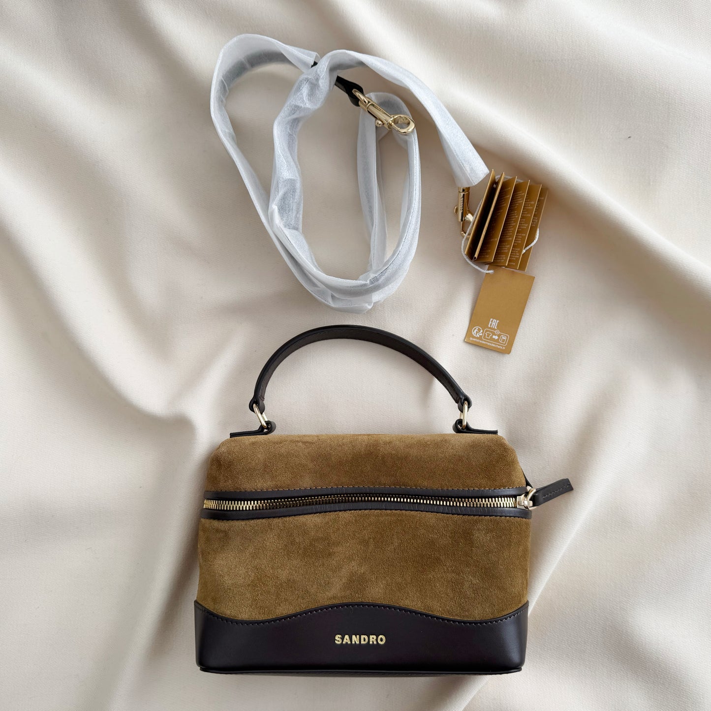 Sandro "Tangolino" Leather And Suede Vanity Bag in Camel