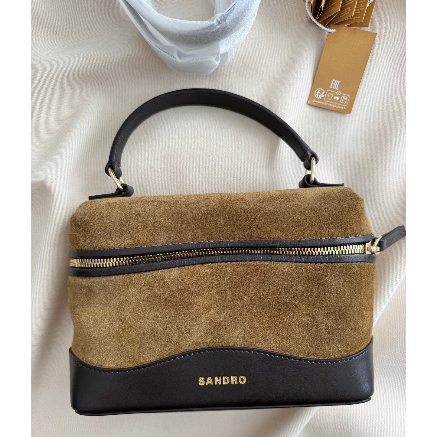 Sandro "Tangolino" Leather And Suede Vanity Bag in Camel
