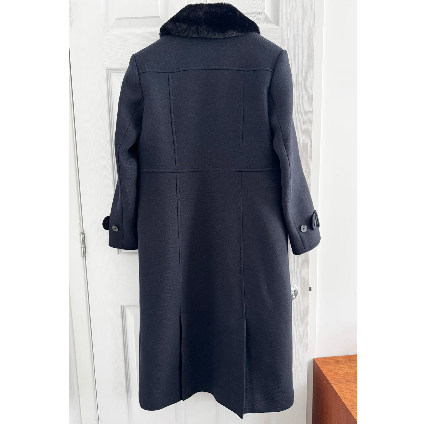 Sandro Toggle Button Coat with Shearling Collar in Navy, Size 38