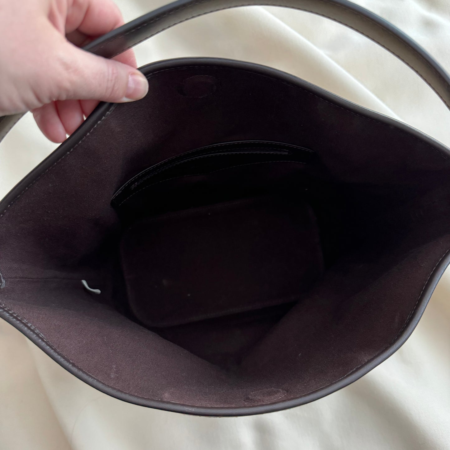 Sandro Paris "Tangoso" Suede-Leather Bucket Bag in Camel
