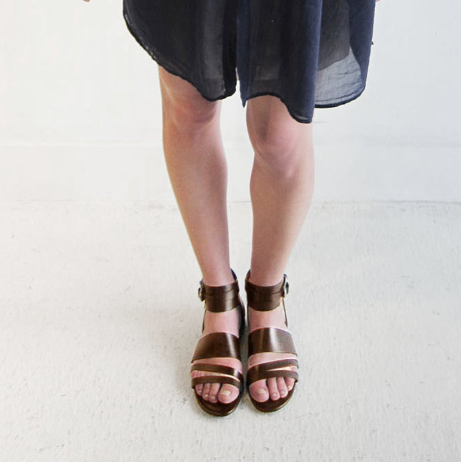 Sartore Triple Strap Leather Sandals in Taupe, size 40