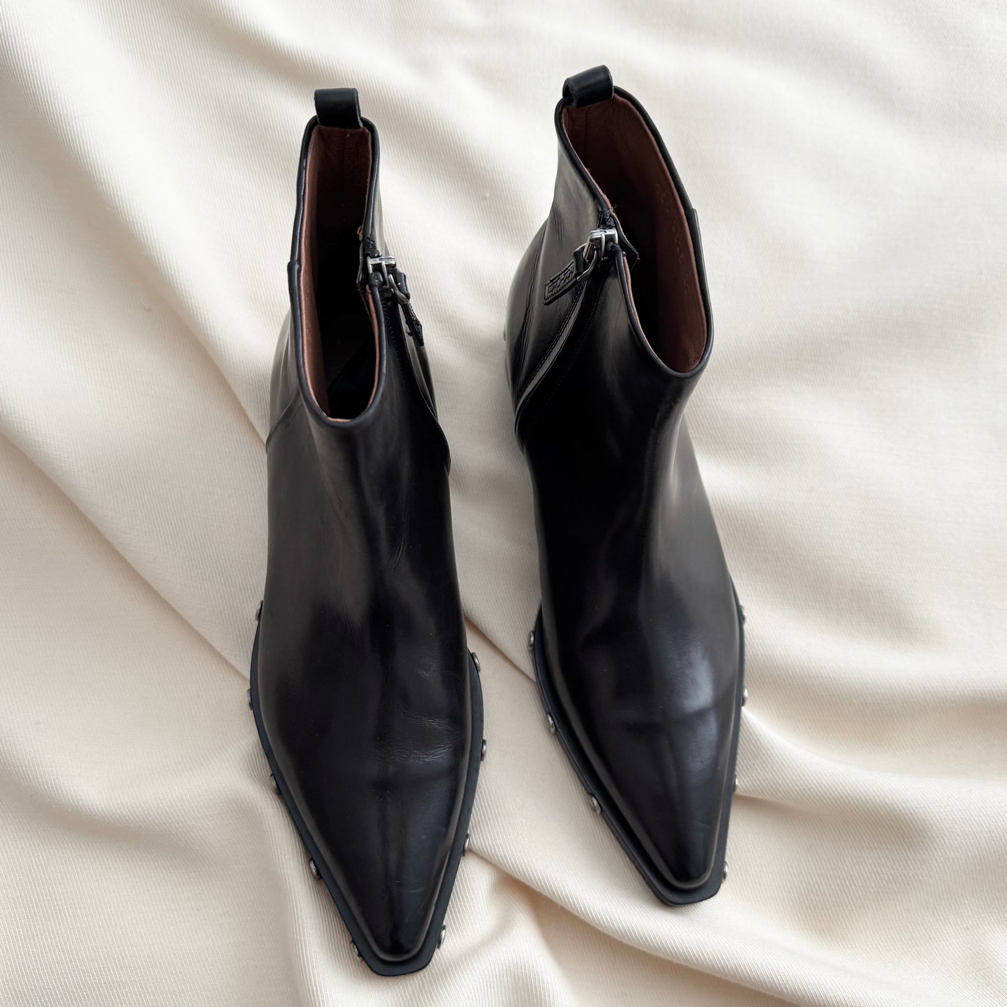 Sartore Pointed Toe Boots with Studded Sole in Black, size 37