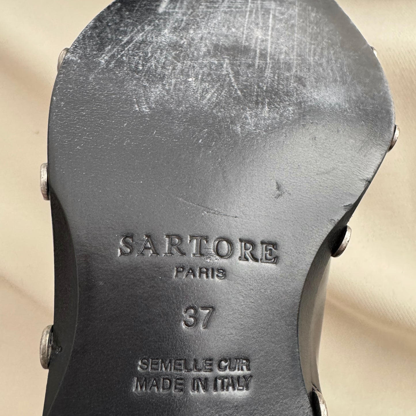 Sartore Pointed Toe Boots with Studded Sole in Black, size 37