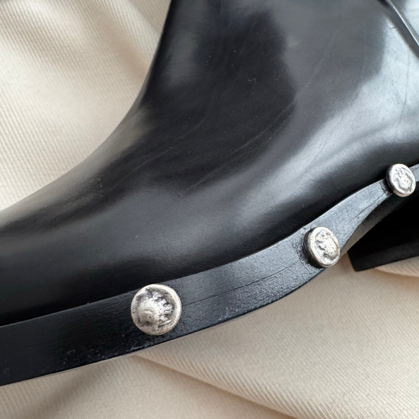 Sartore Pointed Toe Boots with Studded Sole in Black, size 37