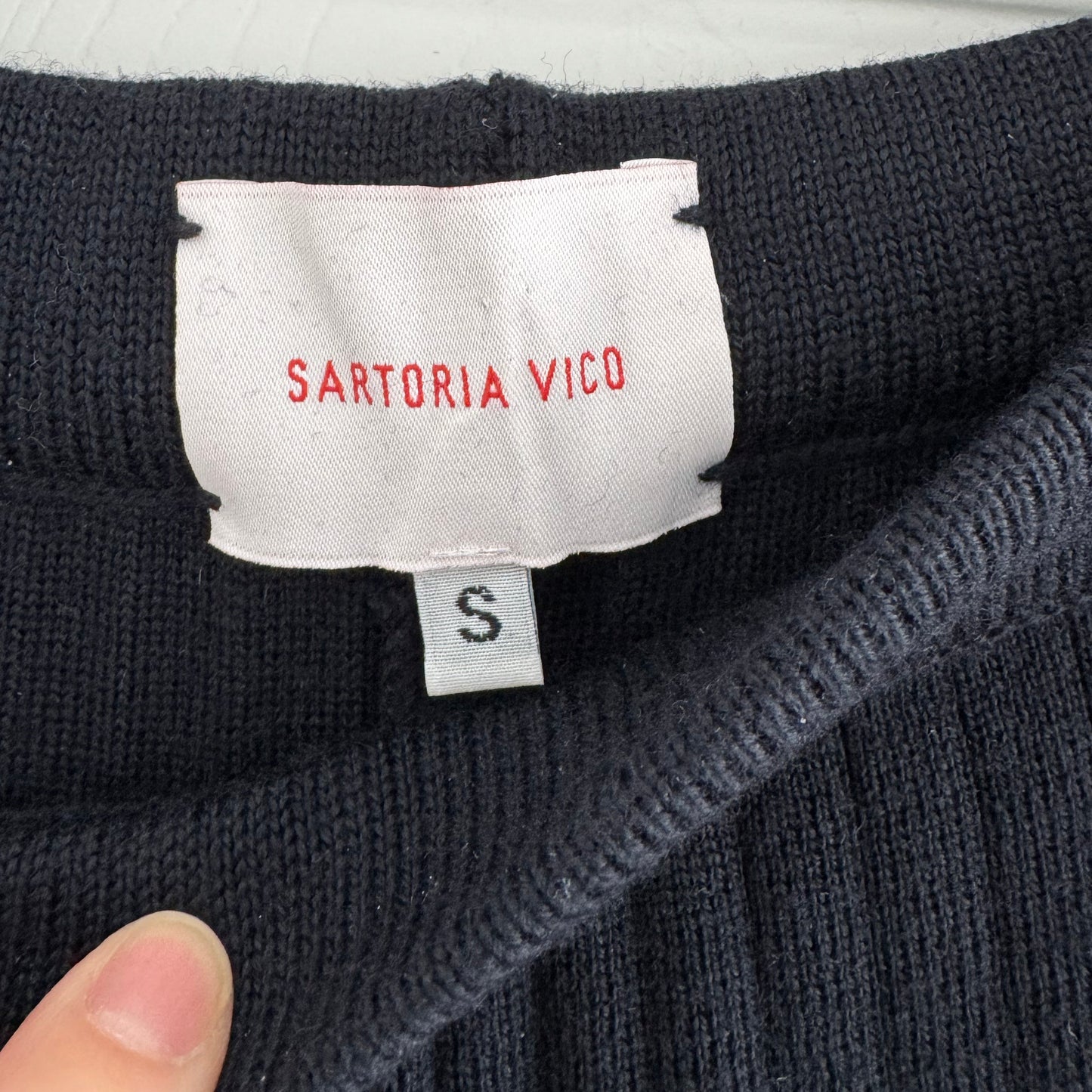 Sartoria Vico Ribbed Knit Wide Leg Pants in Navy, size Small