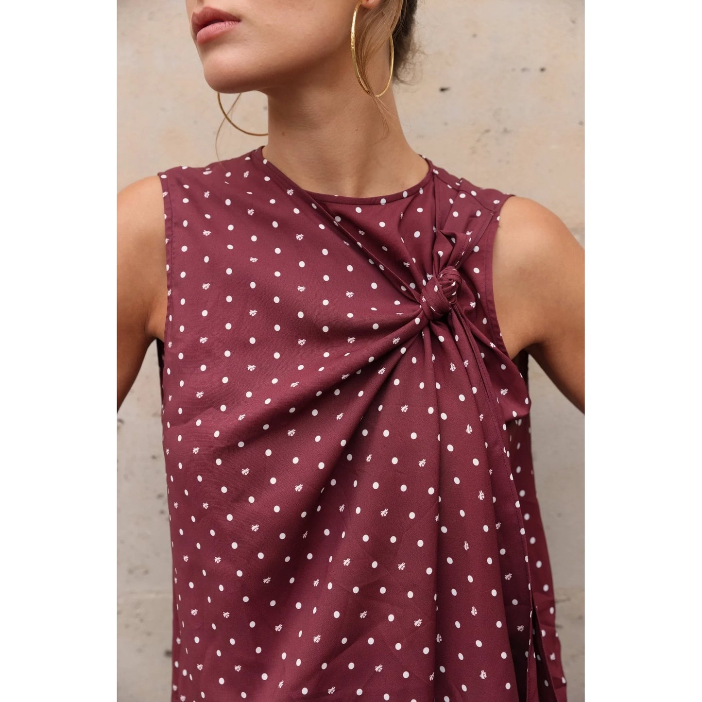 Zandra "Scarlett" Polka Dot Top in Burgundy, size Medium
