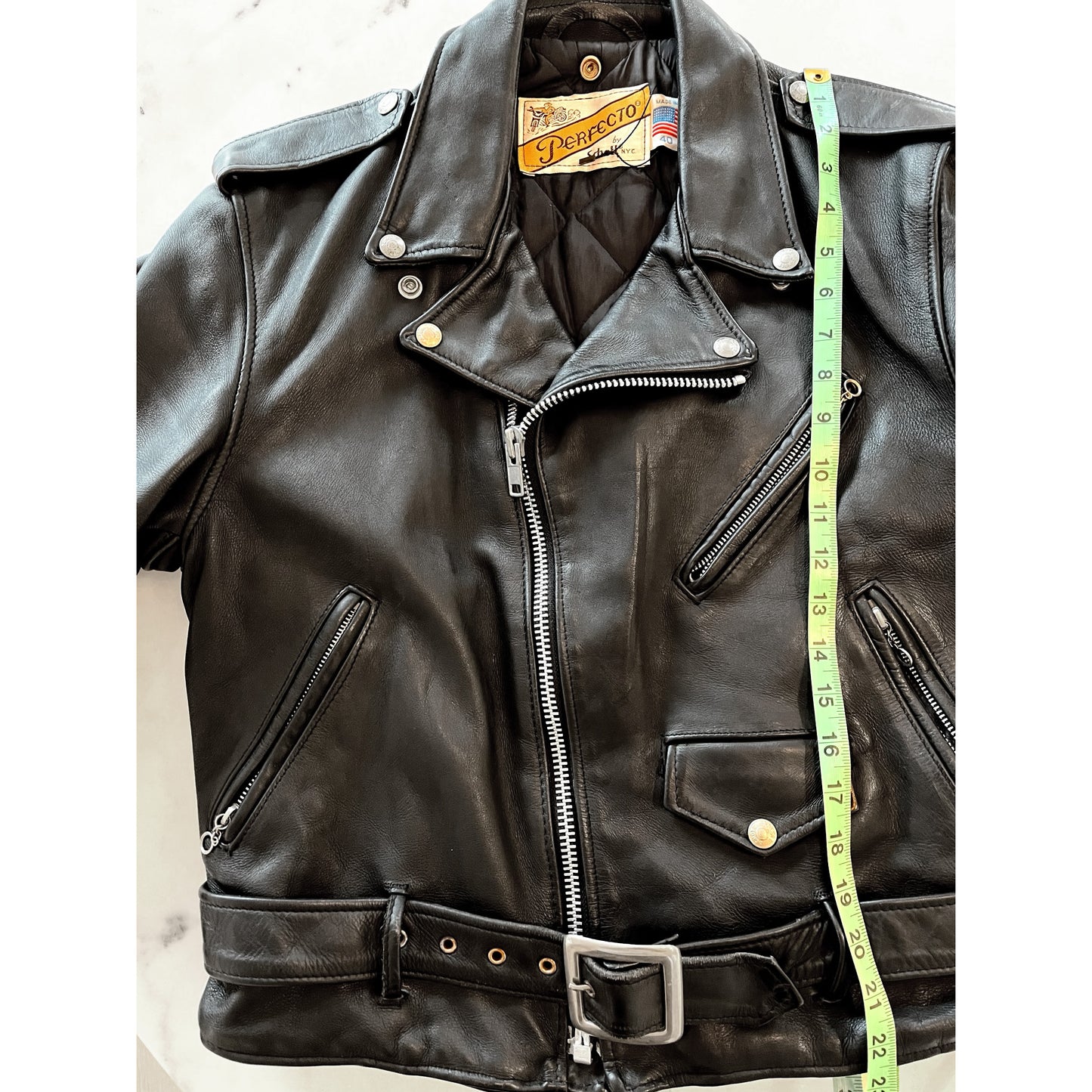 Schott "Perfecto" Black Leather Jacket, size 40 (fits size Small, or S/M)