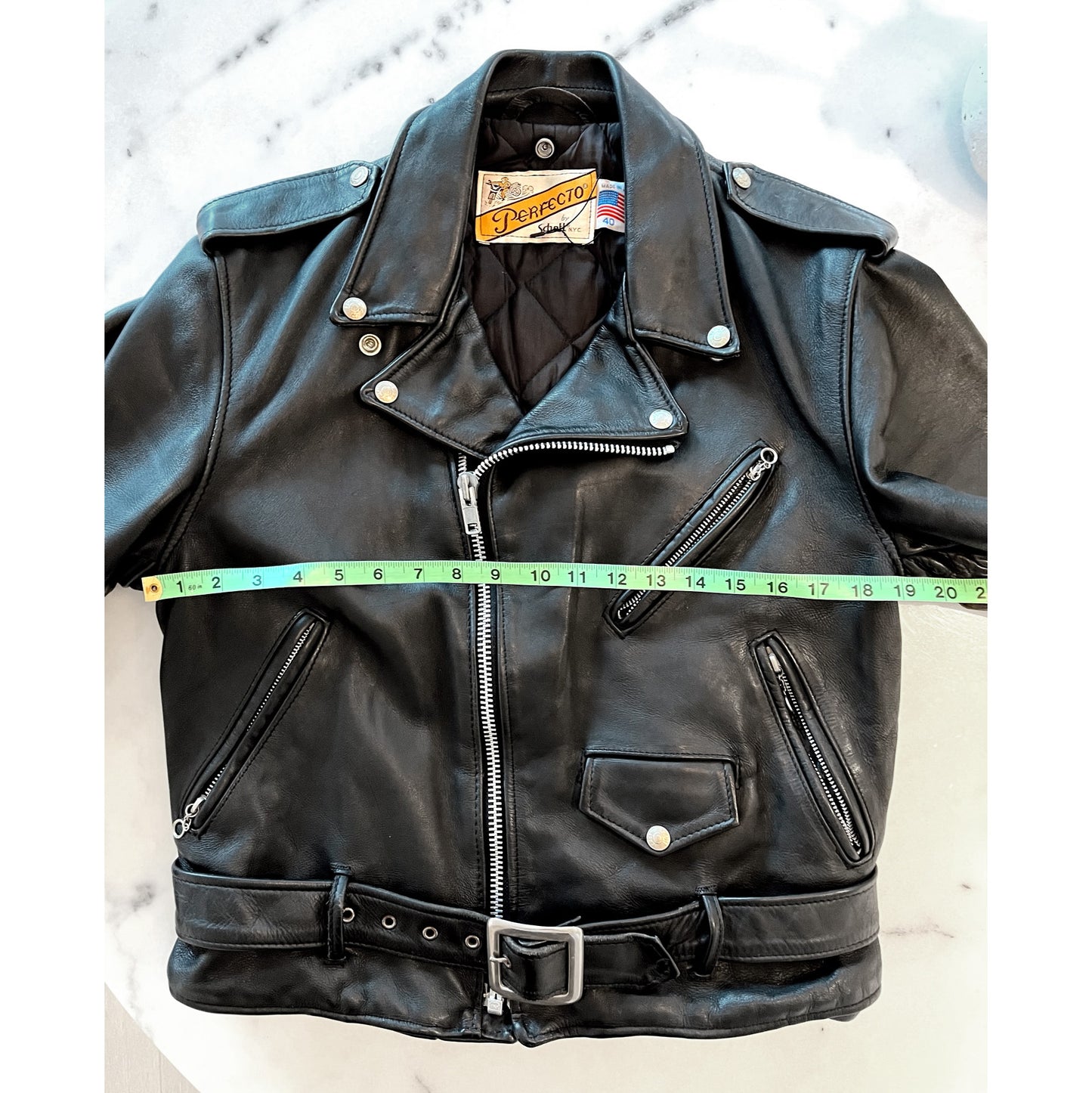 Schott "Perfecto" Black Leather Jacket, size 40 (fits size Small, or S/M)