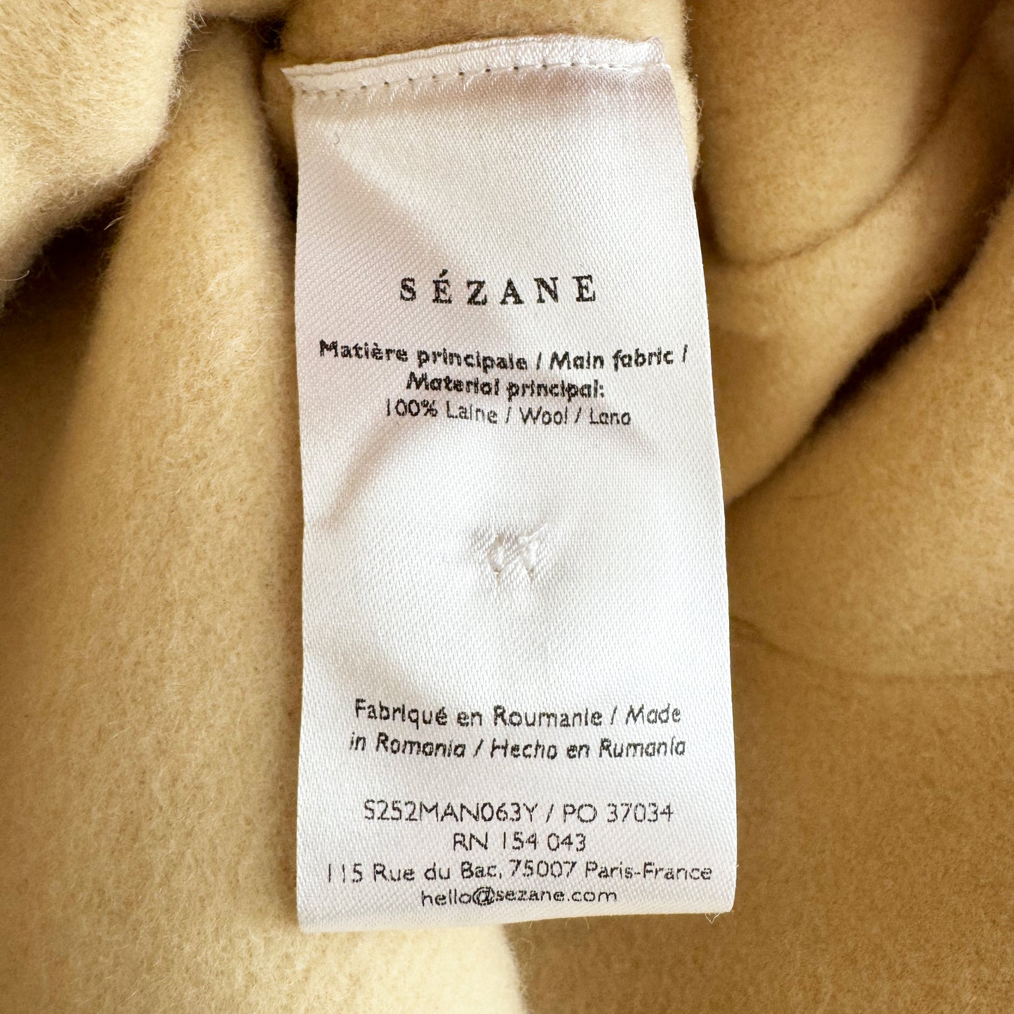 Sezane "Rafael" Jacket in Mustard, size 36