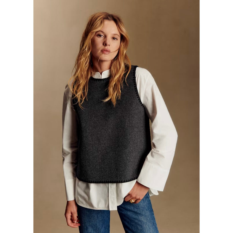 Sezane "Amira" Wool Sleeveless Top in Grey, size 38
