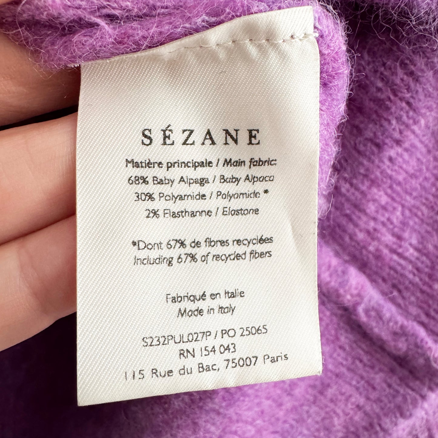 Sezane "Otis" Pullover in Purple, size XS