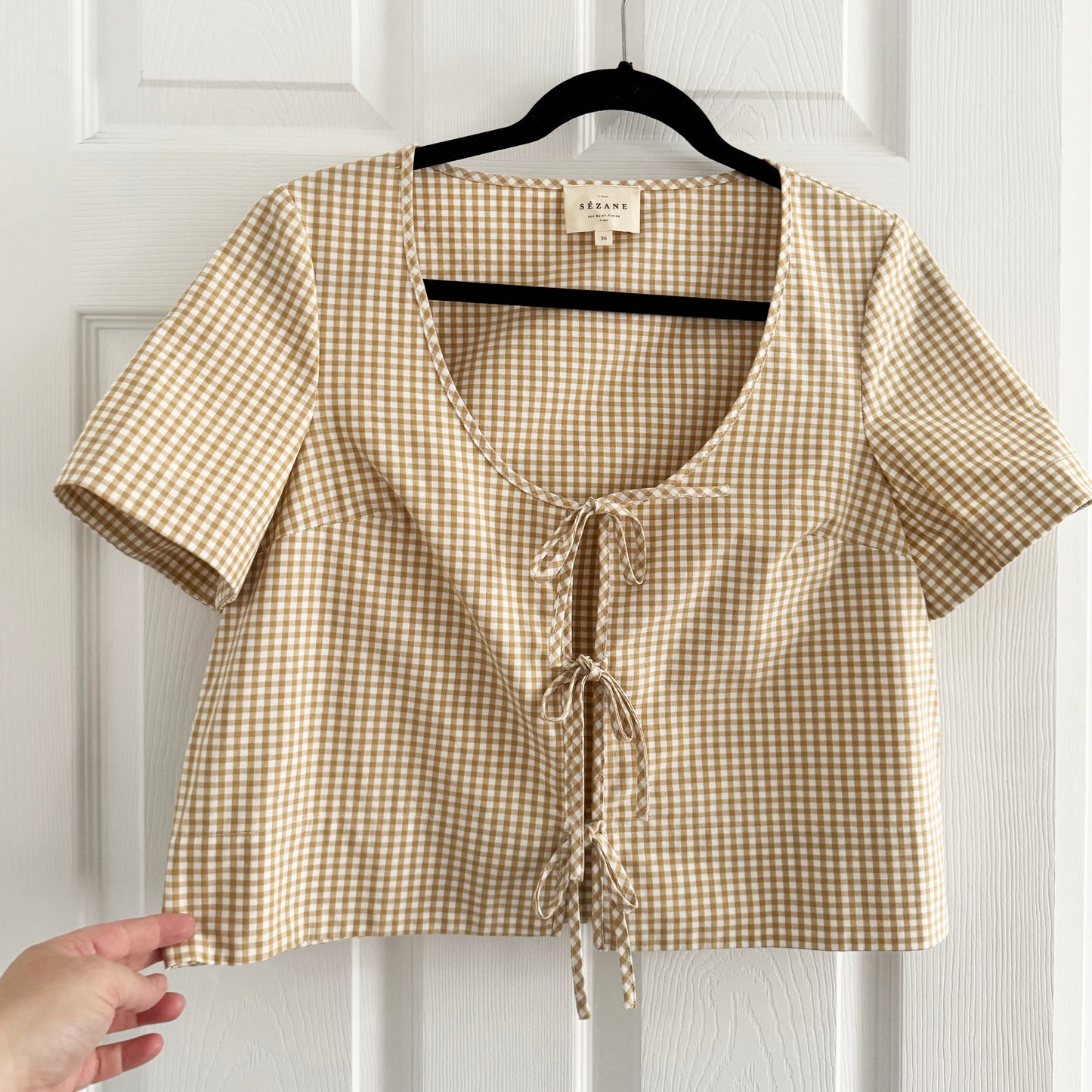 Sezane "Kairo" Checked Short Sleeve Top, size 36