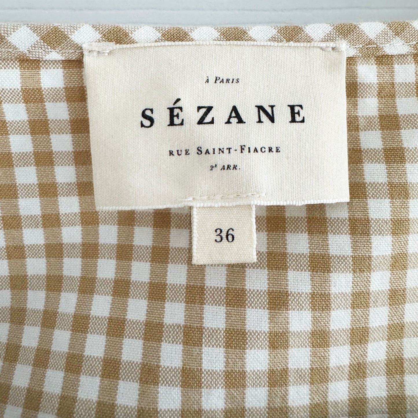 Sezane "Kairo" Checked Short Sleeve Top, size 36