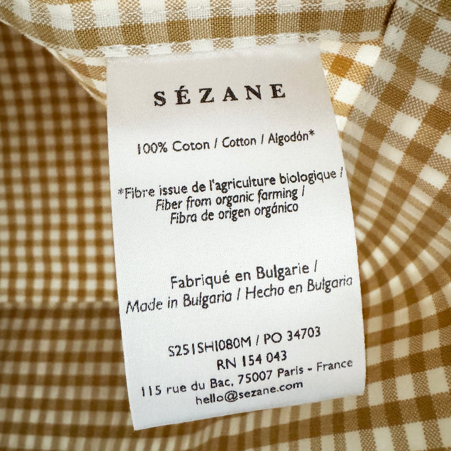 Sezane "Kairo" Checked Short Sleeve Top, size 36