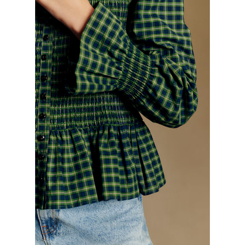Sezane "Deidra" Shirt in Blue and Green Check, size 36