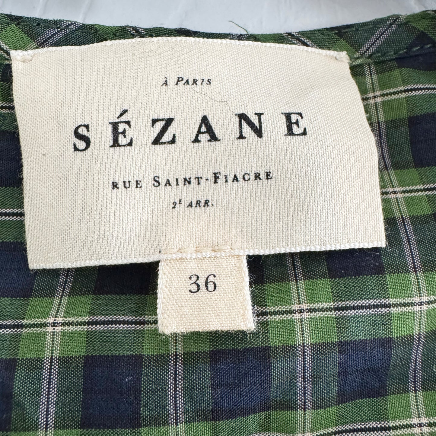 Sezane "Deidra" Shirt in Blue and Green Check, size 36