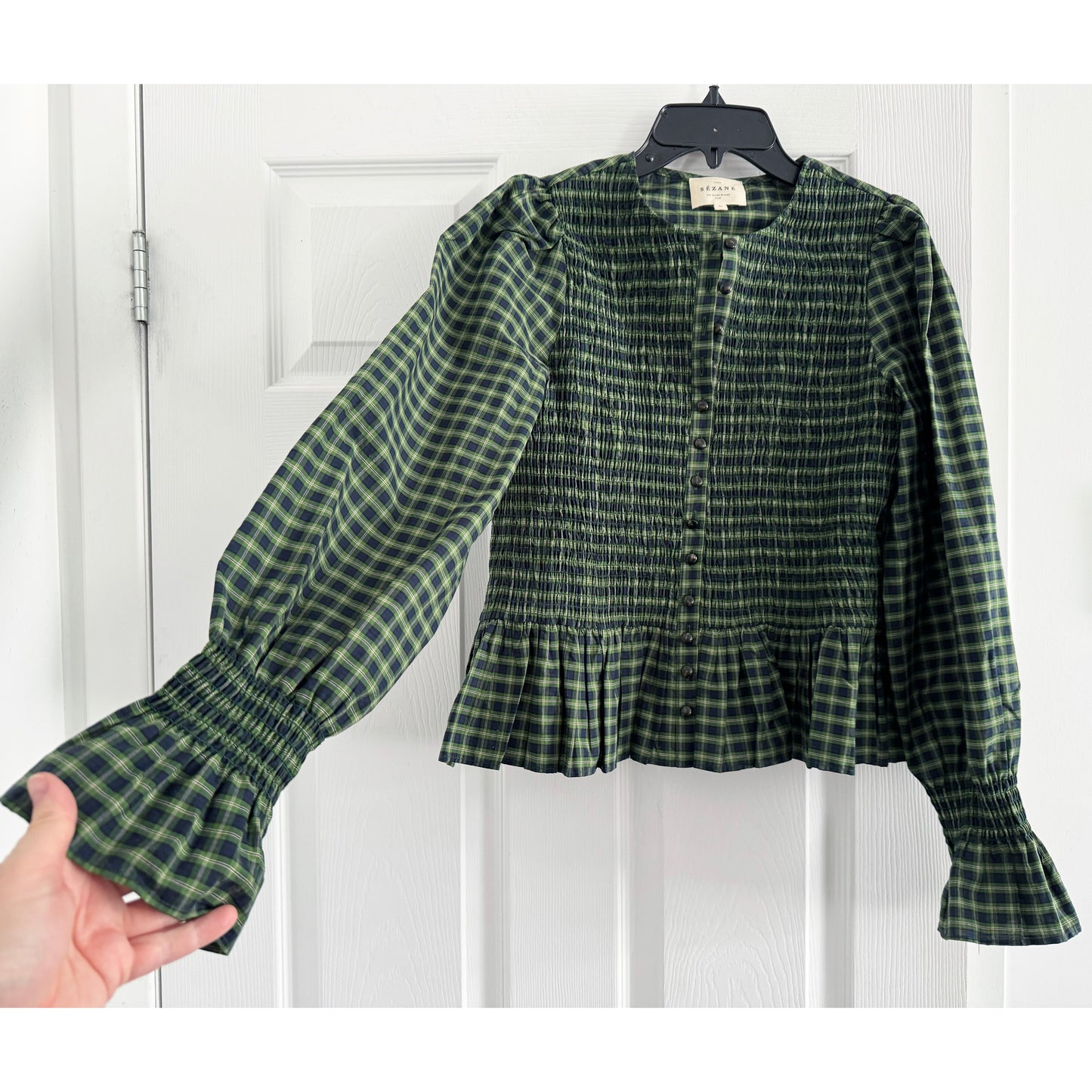 Sezane "Deidra" Shirt in Blue and Green Check, size 36