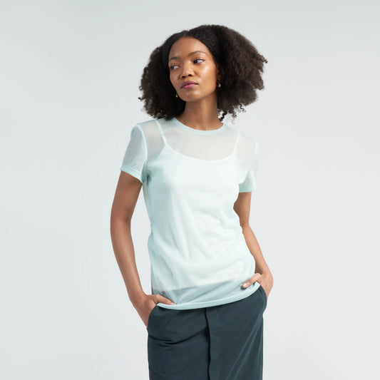 Tibi Sheer Gauze Baby T-Shirt in Mint, size XL