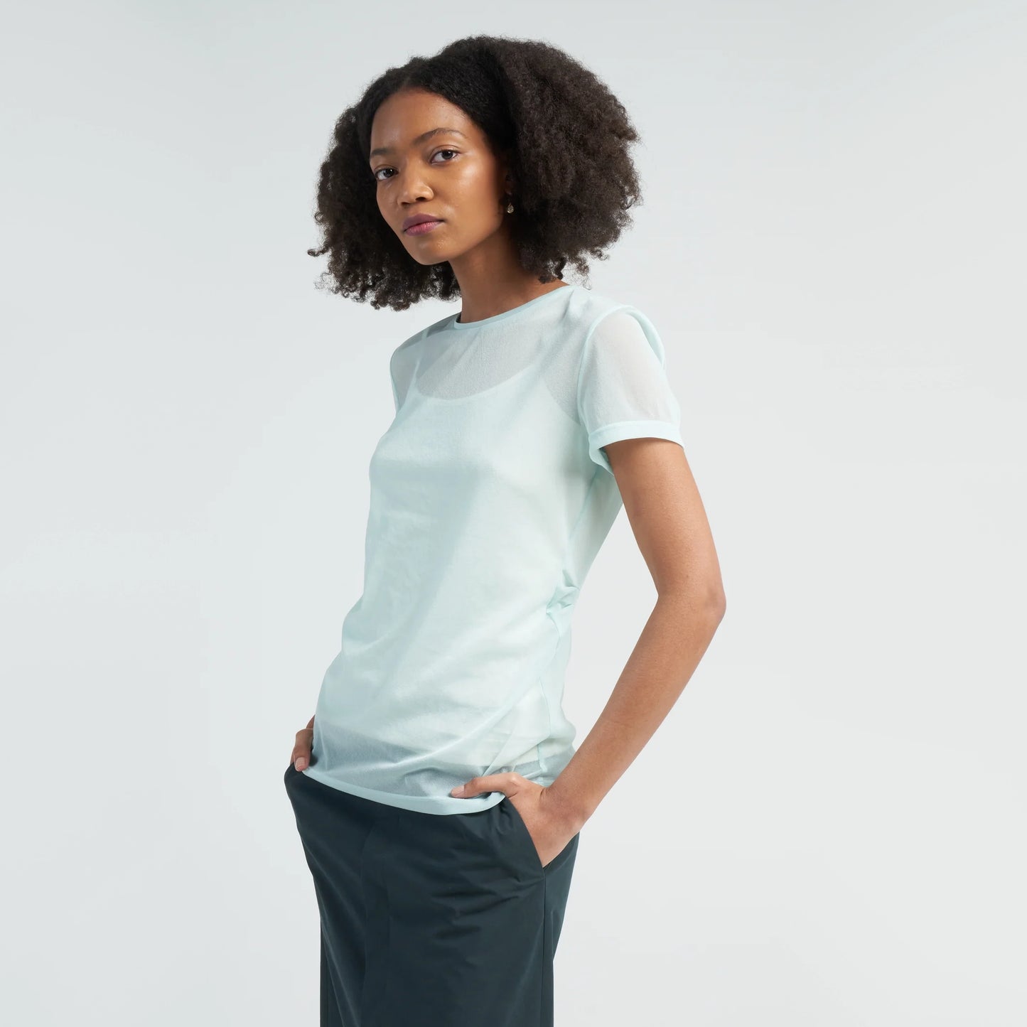 Tibi Sheer Gauze Baby T-Shirt in Mint, size XL