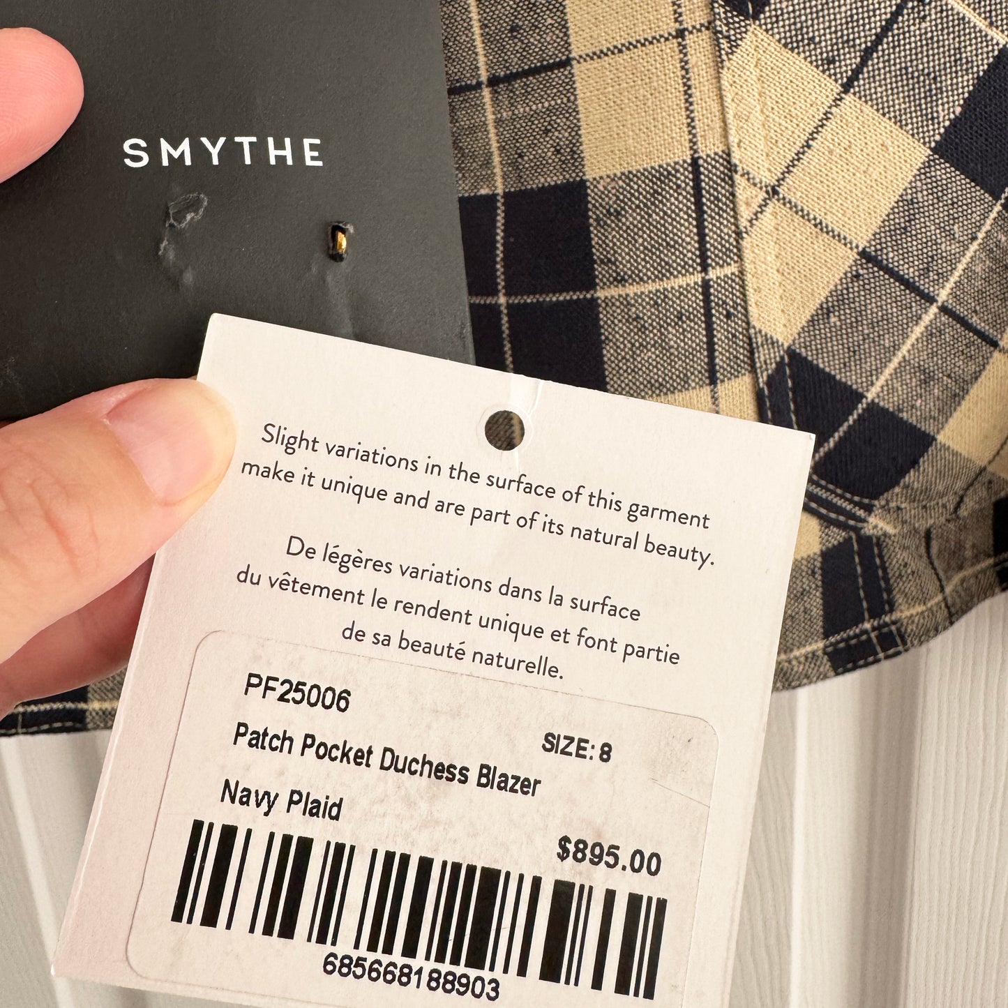 Smythe Patch Pocket Duchess Blazer in Navy/Cream, size 8 (fits 4/6)