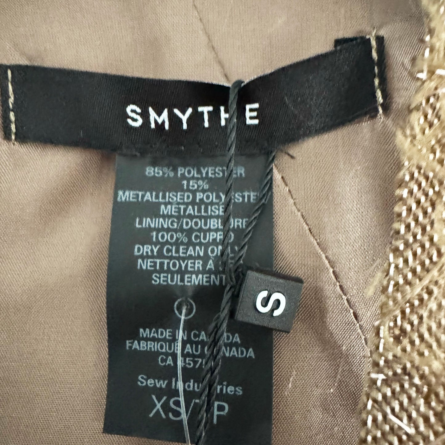 Smythe Deep V-Neck Midi Dress in Metallic Rosegold, size XS
