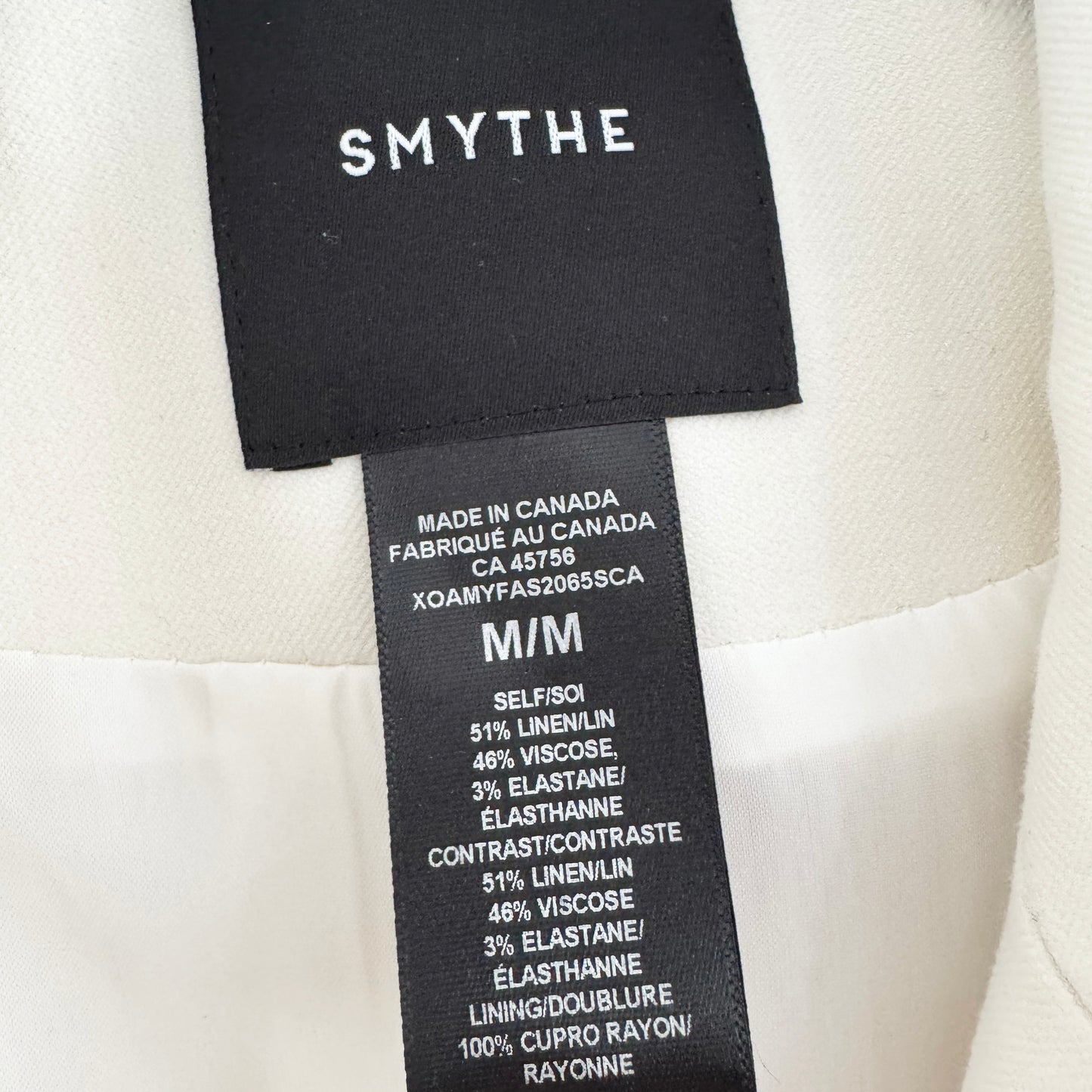 Smythe Taped DB Peaked Lapel Blazer in Chalk w Black, size Medium