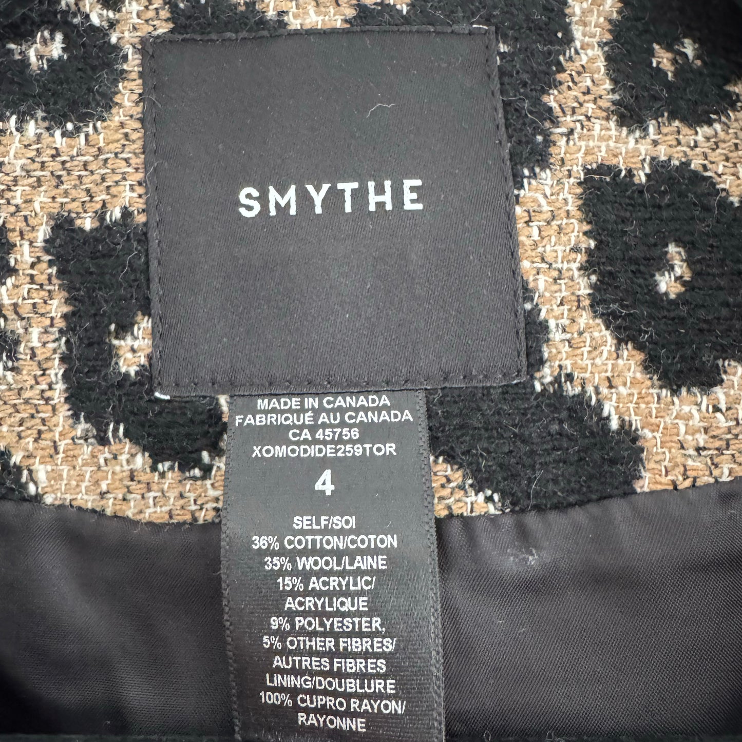 Smythe Collarless Double Breasted Mini Jacket in Leopard, size 4
