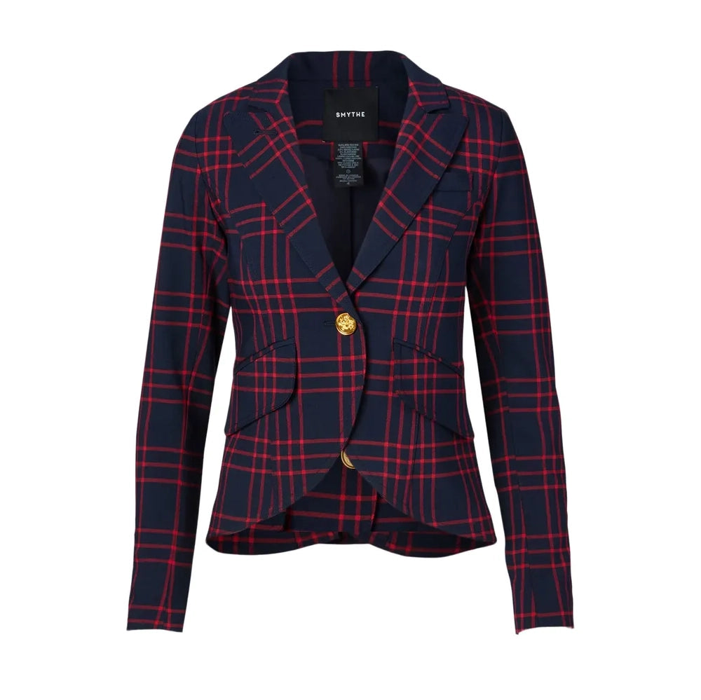 Smythe One Button Checked Blazer in Red/Navy, size 6 (Fits like 2/4)