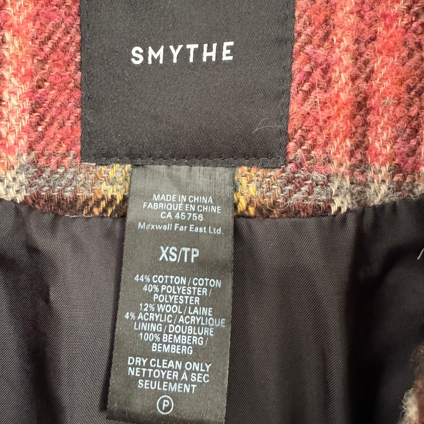 Smythe Barn Jacket in Pink Plaid, size XS (fits size small)