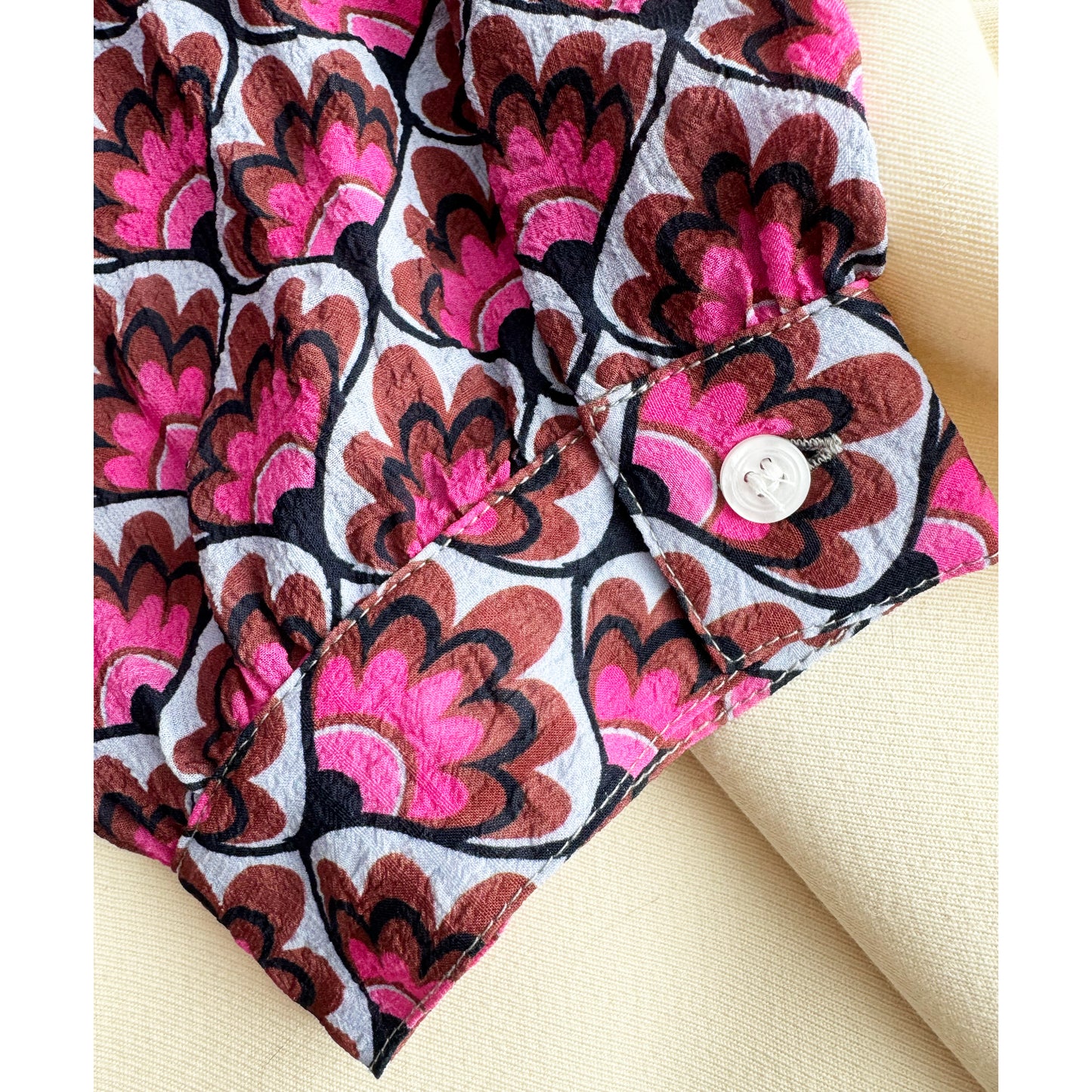 Smythe Shirred Pocket Blouse in Pink Tile Print, Size Small