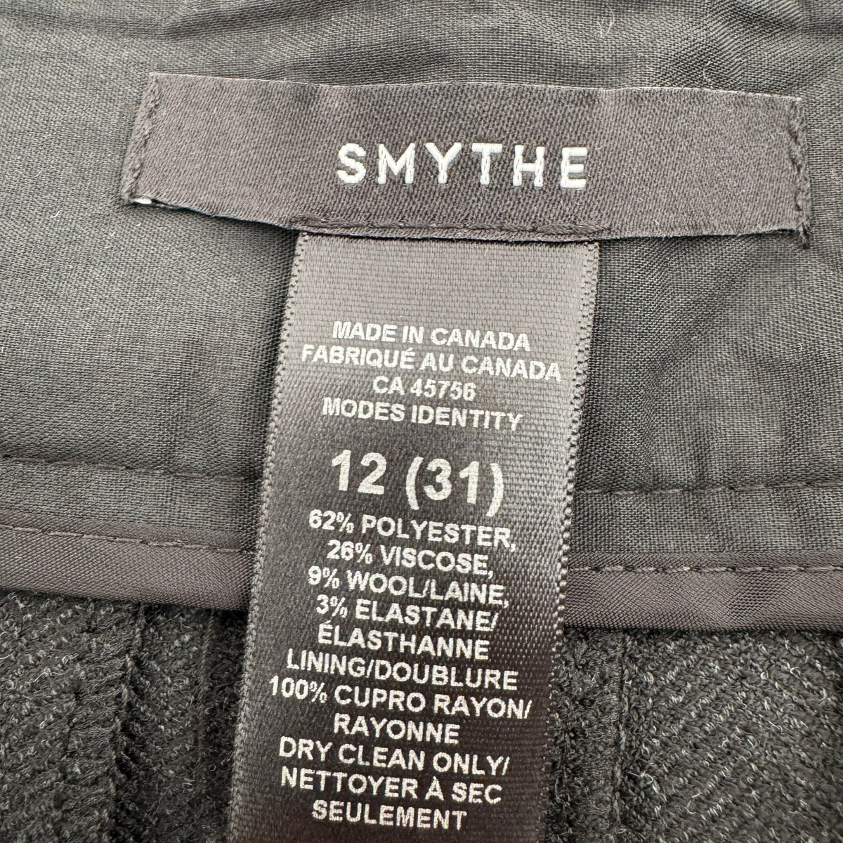 Smythe Herringbone pleated Trousers in "Carbon", size 12