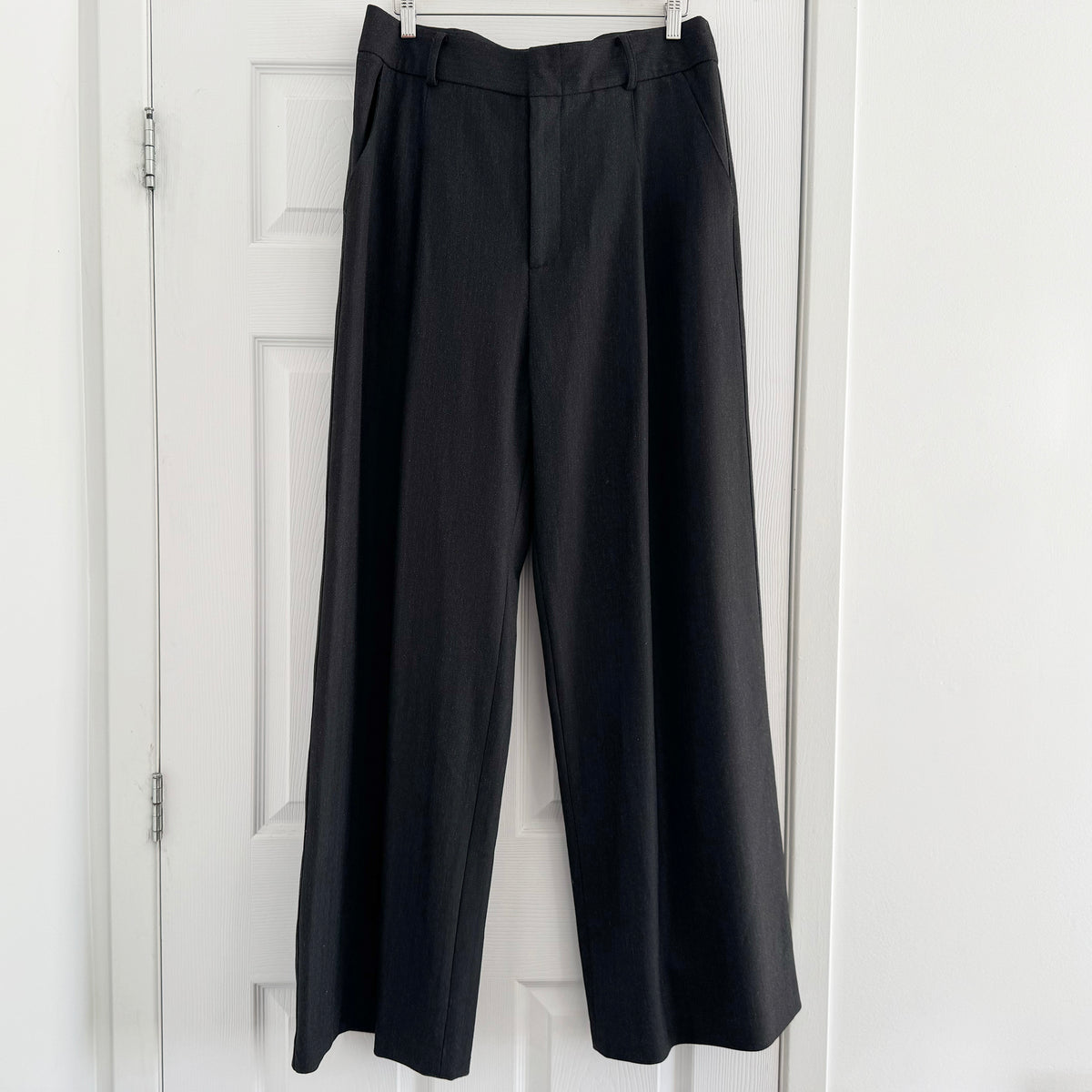 Smythe Herringbone pleated Trousers in "Carbon", size 12