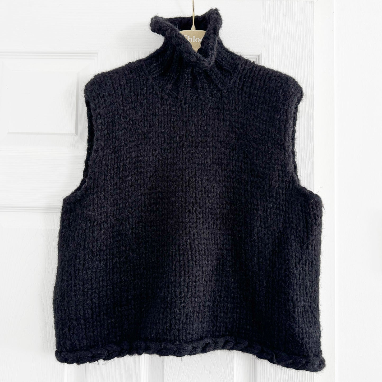 Smythe x Augden Handknit Sleeveless Turtleneck in Black, size Small