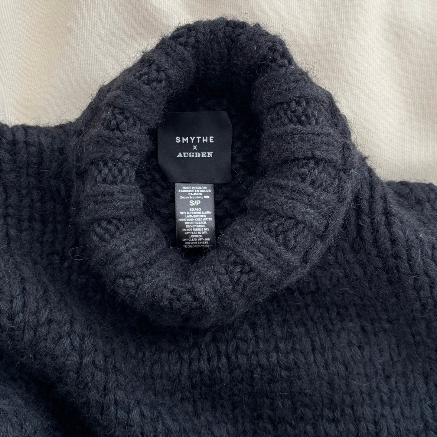 Smythe x Augden Handknit Sleeveless Turtleneck in Black, size Small