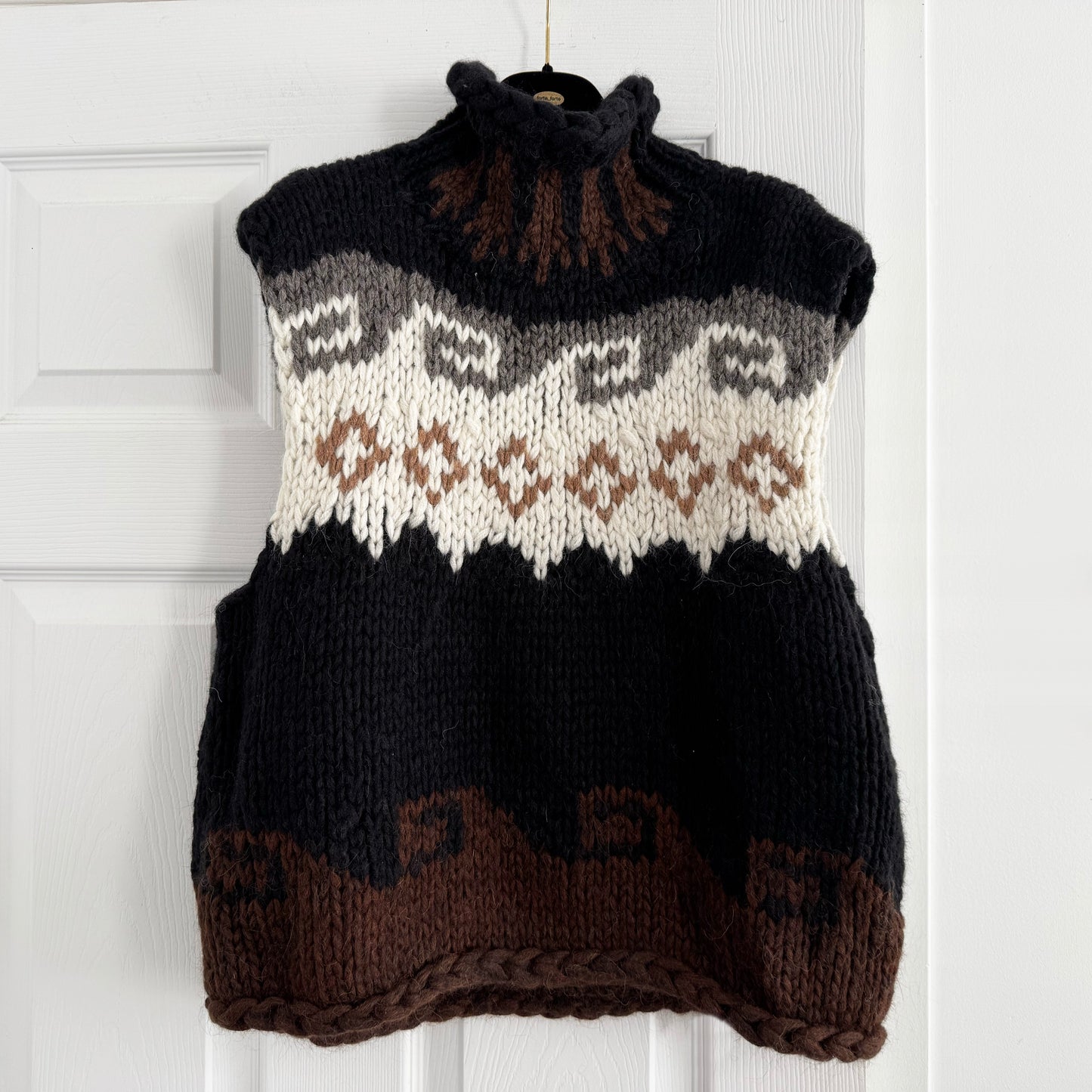 Smythe x Augden Handknit Sleeveless Turtleneck in Black Fair Isle, size Small