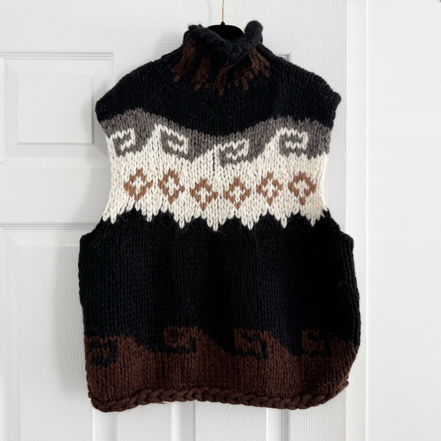 Smythe x Augden Handknit Sleeveless Turtleneck in Black Fair Isle, size Small
