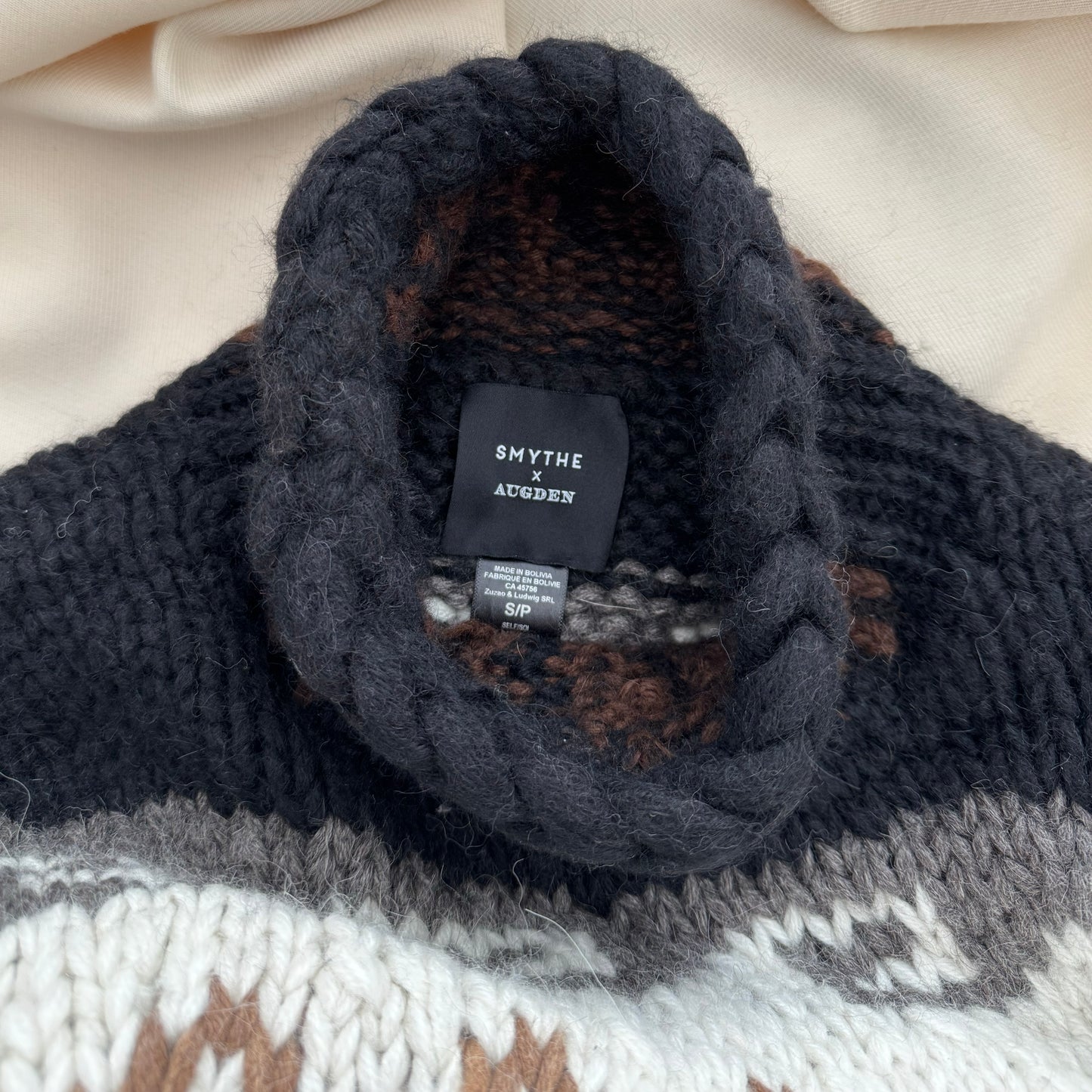 Smythe x Augden Handknit Sleeveless Turtleneck in Black Fair Isle, size Small