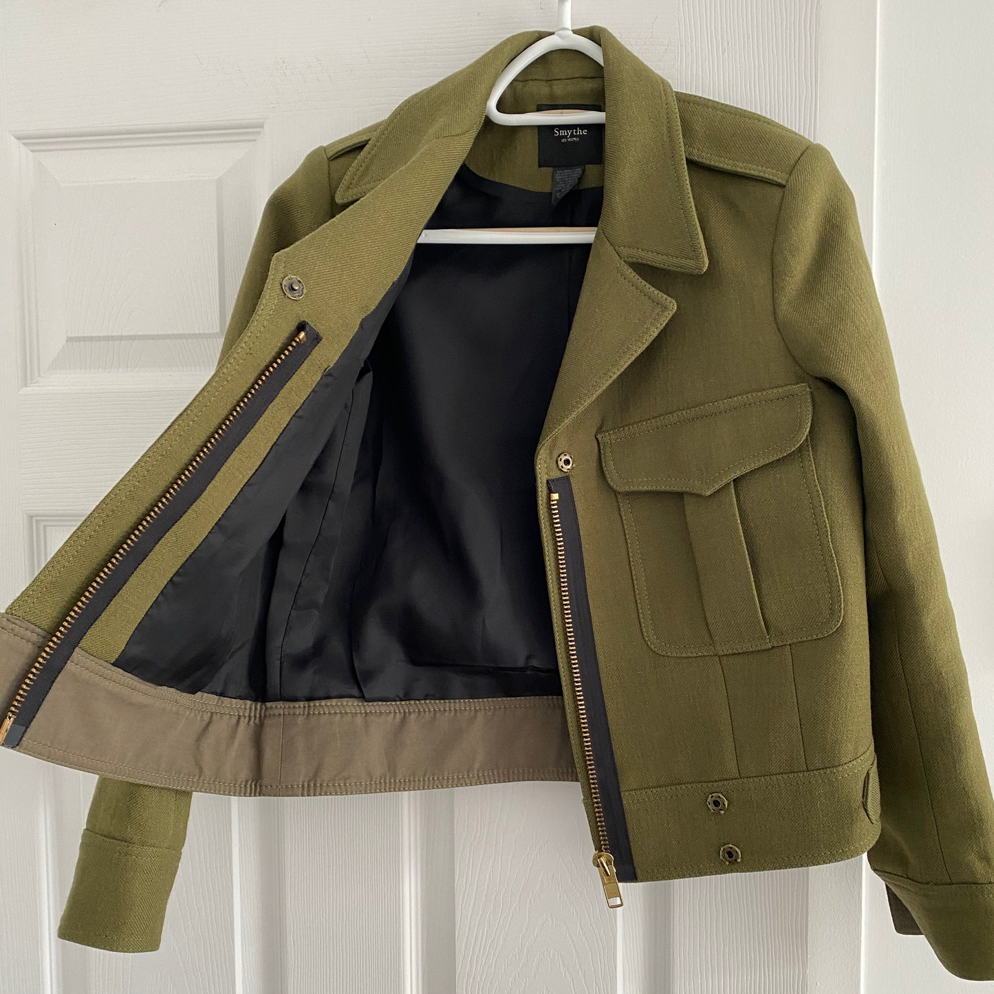 Smythe Cropped Military Jacket in Army Green, size 2