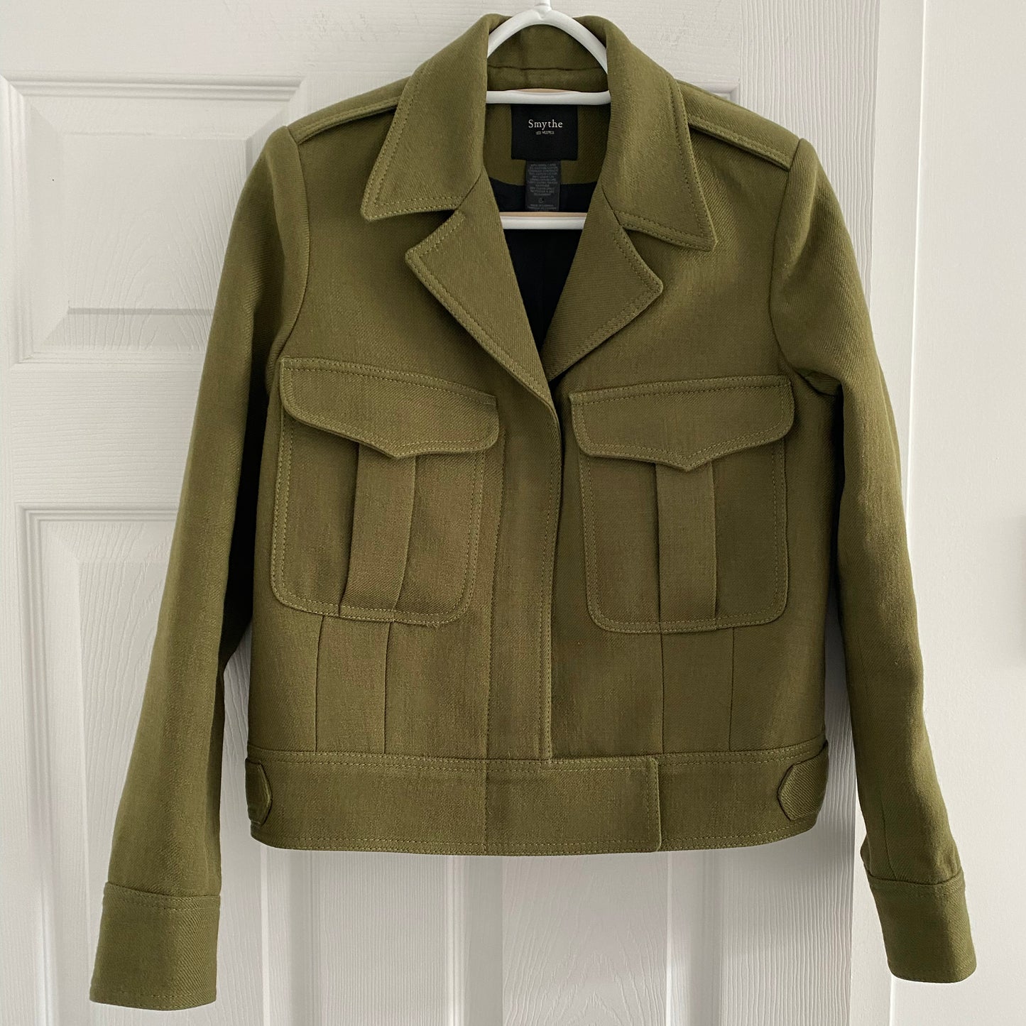 Smythe Cropped Military Jacket in Army Green, size 2