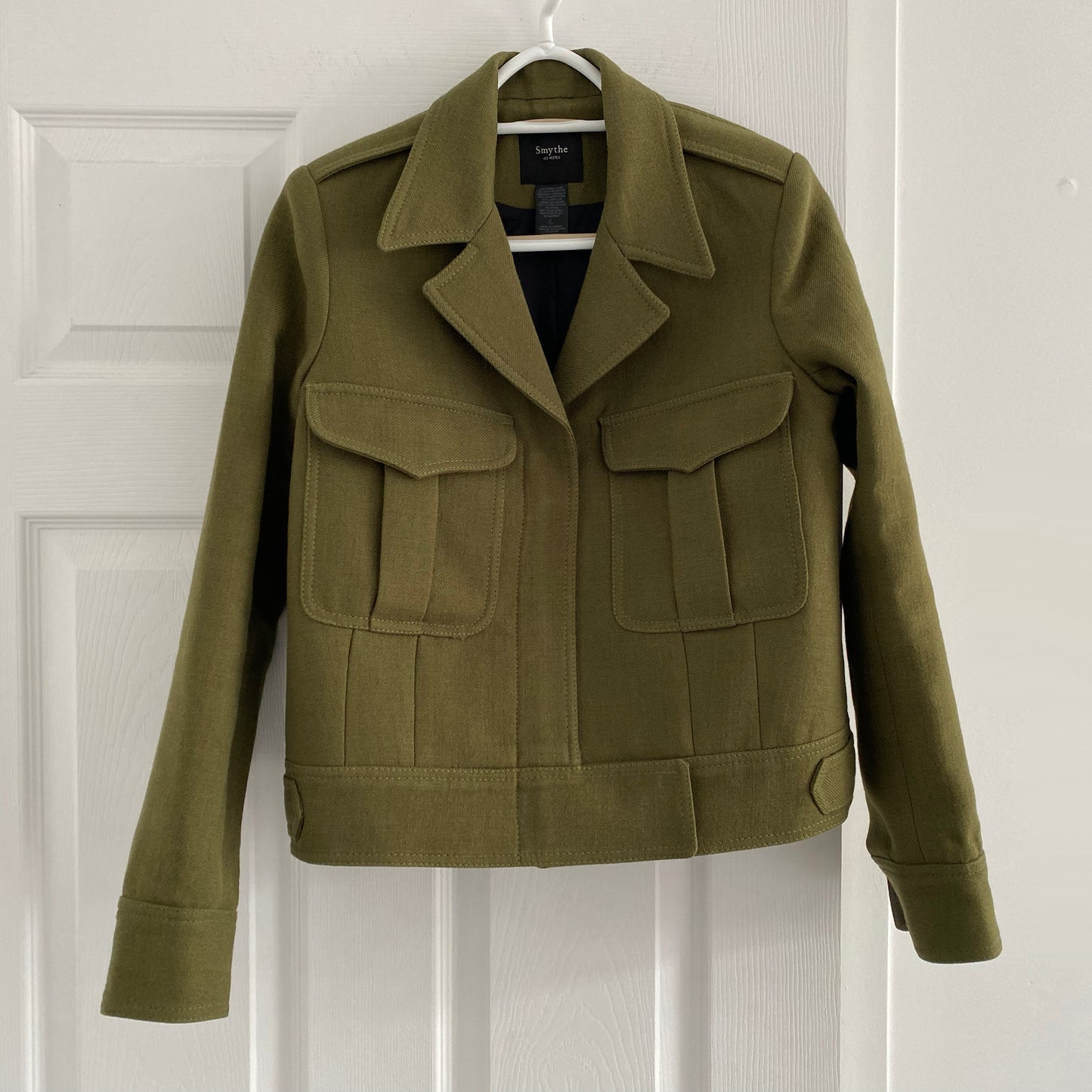 Smythe Cropped Military Jacket in Army Green, size 2