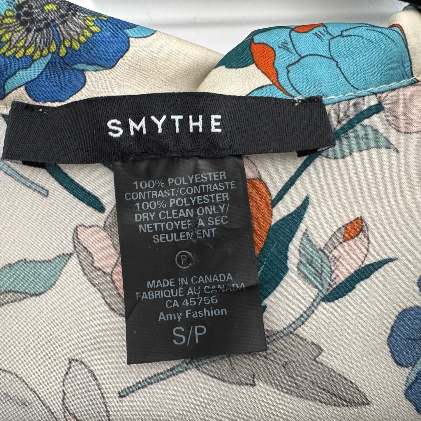 Smythe Cream Floral Print Blouse in Ivory/Blue, size Small