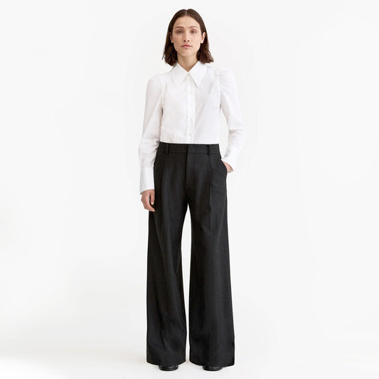 Smythe Herringbone pleated Trousers in "Carbon", size 12