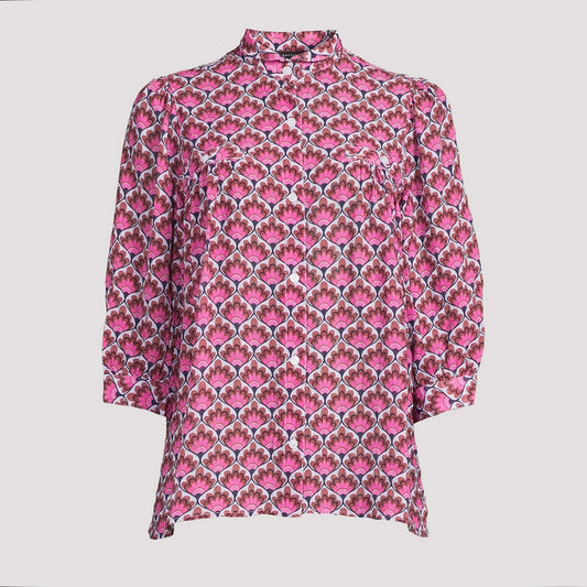 Smythe Shirred Pocket Blouse in Pink Tile Print, Size Small