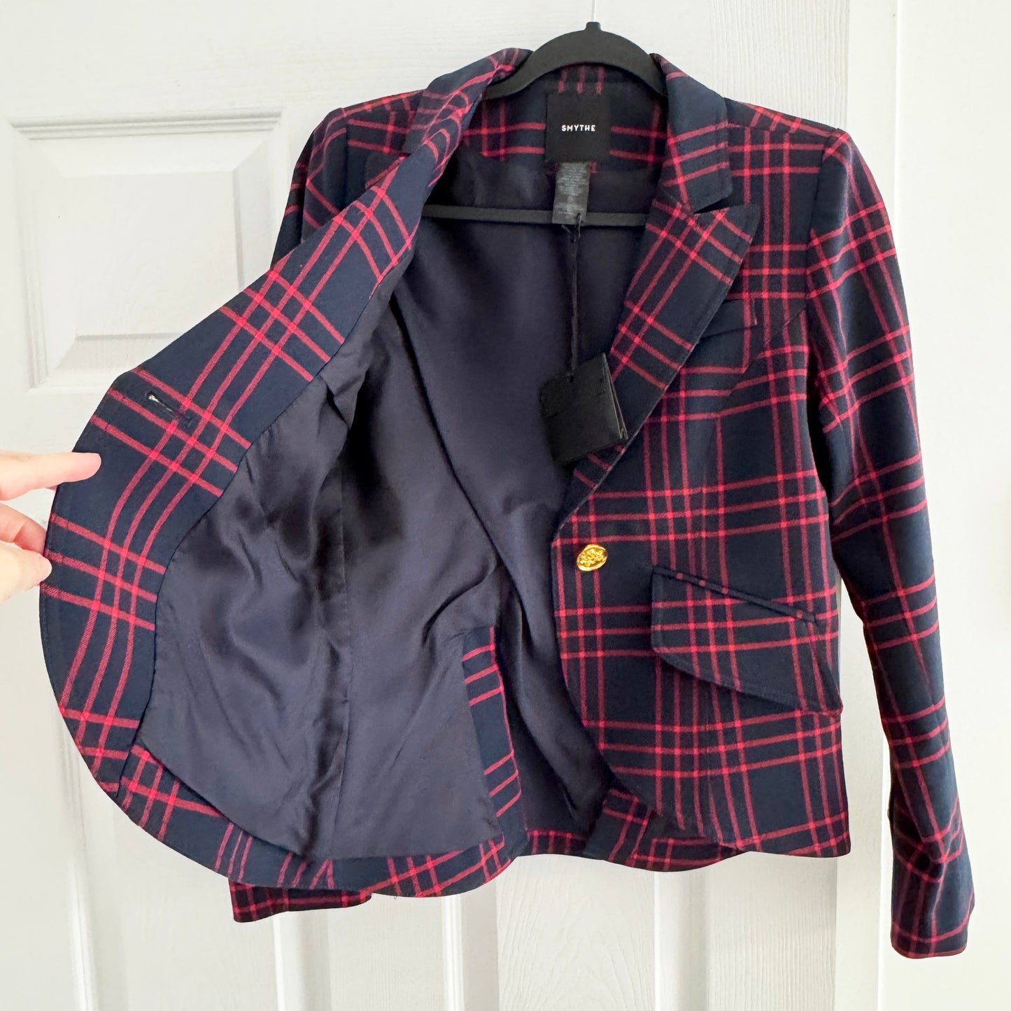 Smythe One Button Checked Blazer in Red/Navy, size 6 (Fits like 2/4)